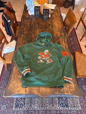 Mitchell & Ness Men's Green Miami Hurricanes Chainstitch Vintage Logo Sebastian